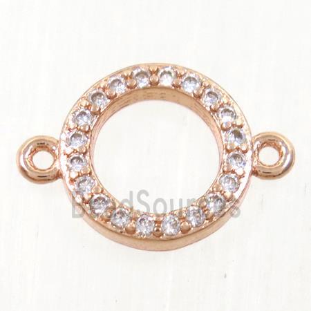 copper circle connector paved zircon, rose gold