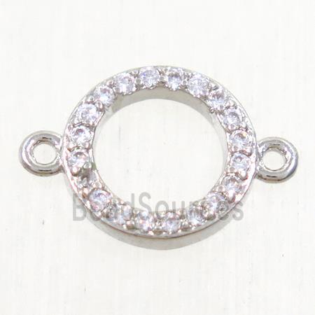 copper circle connector paved zircon, platinum plated