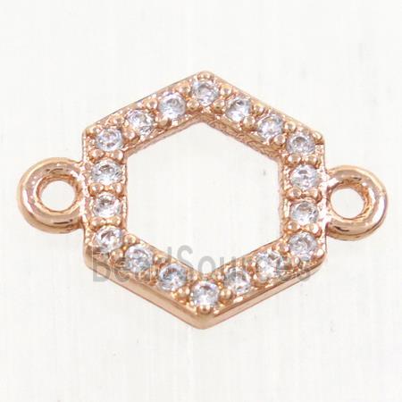 copper hexagon connector paved zircon, rose gold