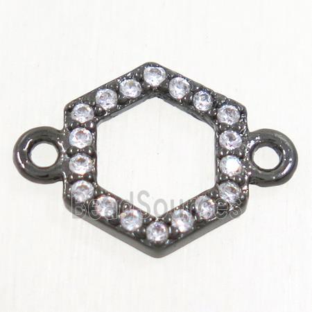 copper hexagon connector paved zircon, black plated