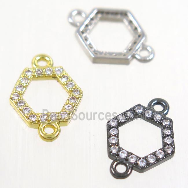 copper hexagon connector paved zircon, mix color