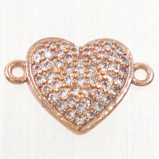 copper heart connector paved zircon, rose gold