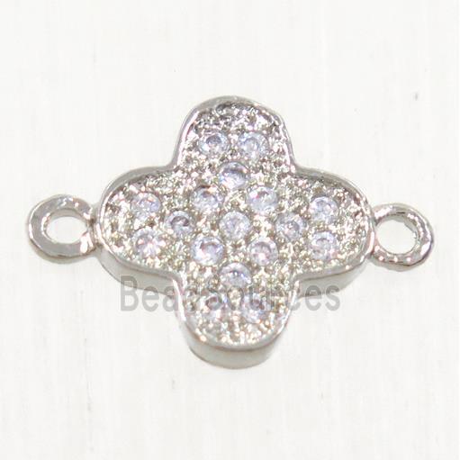 copper connector paved zircon, four-leaf clover, platinum plated