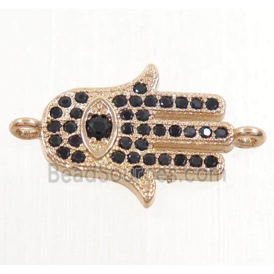 copper hamsahand connector paved zircon, rose gold