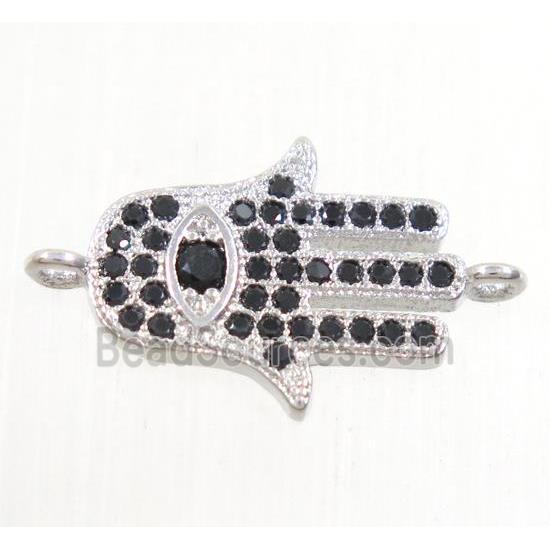 copper hamsahand connector paved zircon, platinum plated