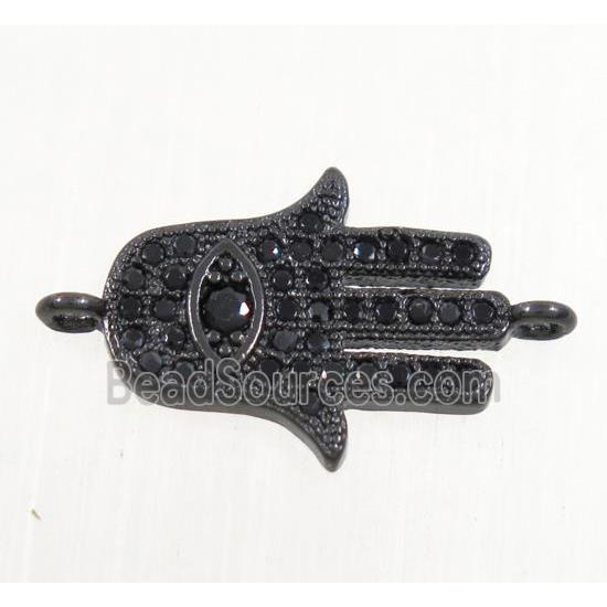 copper hamsahand connector paved zircon, black plated