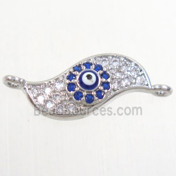 copper connector paved zircon with evil eye, blade vane, platinum plated