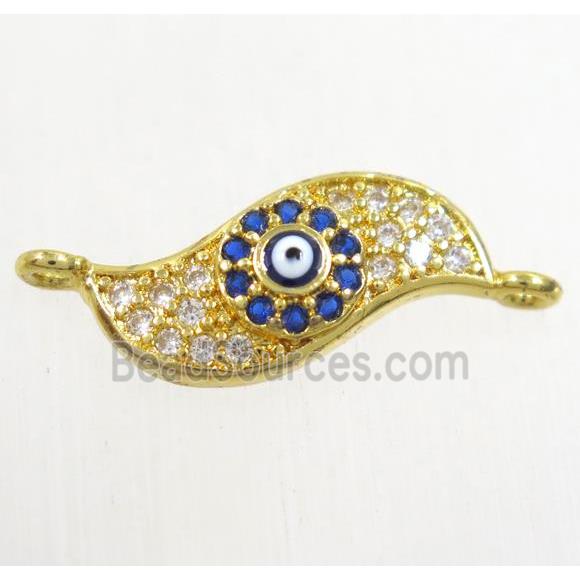 copper connector paved zircon with evil eye, blade vane, gold plated