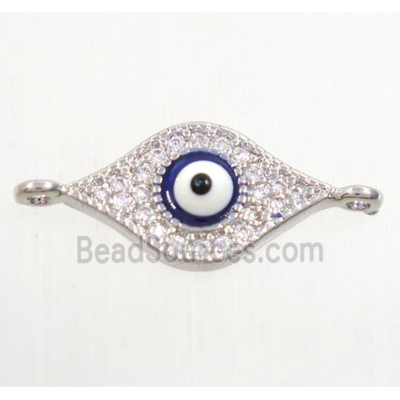 copper evil eye connector paved zircon, platinum plated