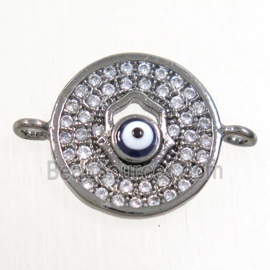 copper circle connector paved zircon with evil eye, black plated