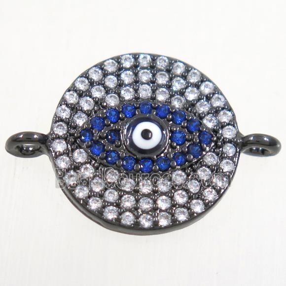 copper circle connector paved zircon with evil eye, black plated