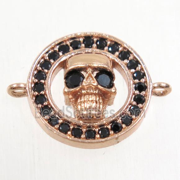 copper skull connector paved zircon, rose gold