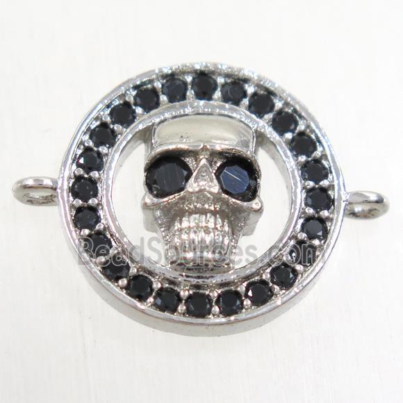 copper skull connector paved zircon, platinum plated