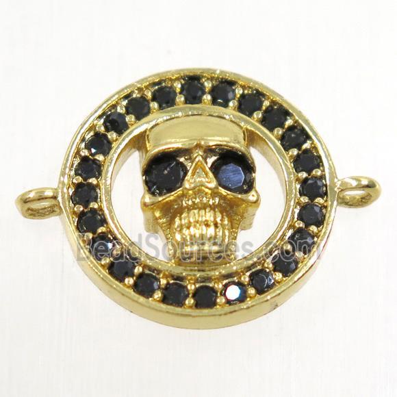 copper skull connector paved zircon, gold plated