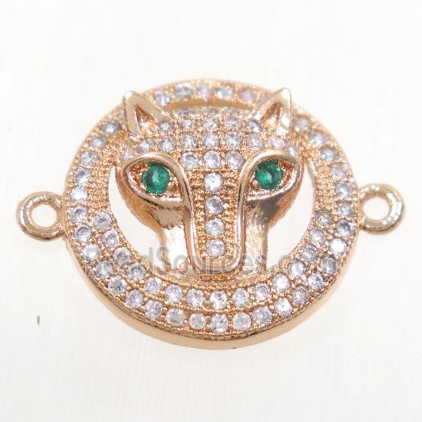 copper foxHead connector paved zircon, rose gold