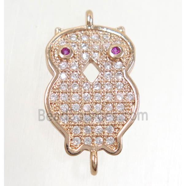 copper owl connector paved zircon, rose gold