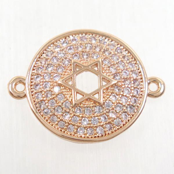 copper circle connector paved zircon with david star, rose gold