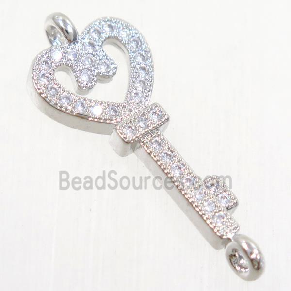 copper key connector paved zircon, platinum plated