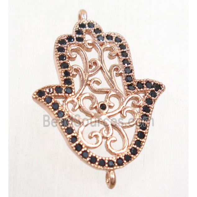 copper hamsahand connector paved zircon, rose gold