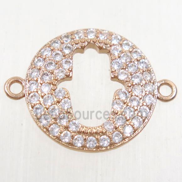 copper hamsahand connector paved zircon, rose gold