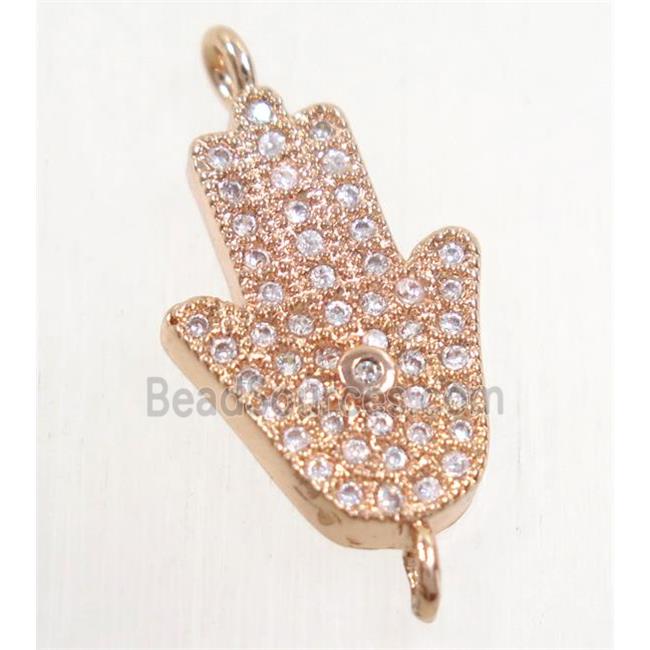 copper hamsahand connector paved zircon, rose gold