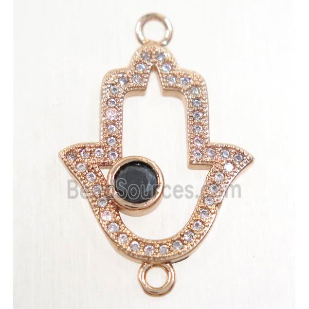 copper hamsahand connector paved zircon, rose gold