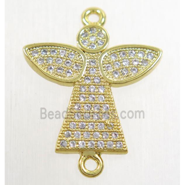 copper angel connector paved zircon, gold plated