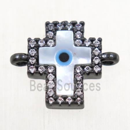 copper cross connector paved zircon with shell evil eye, black plated