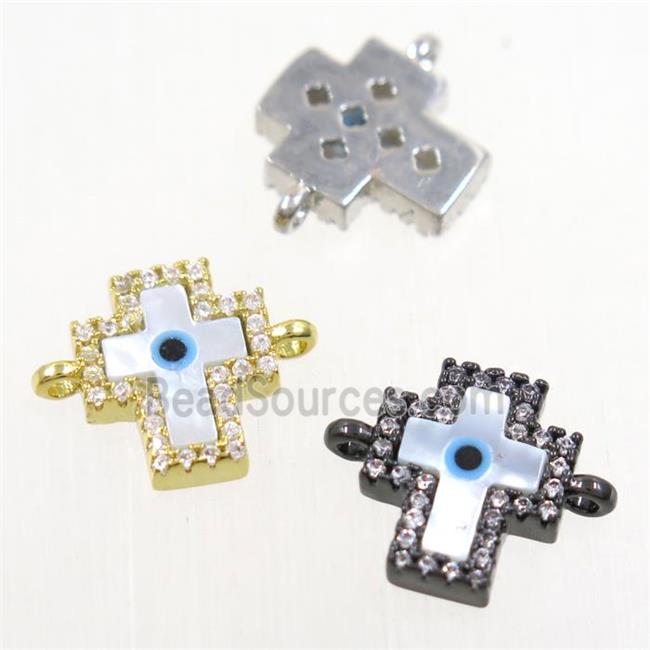 copper cross connector paved zircon with shell evil eye, mix color