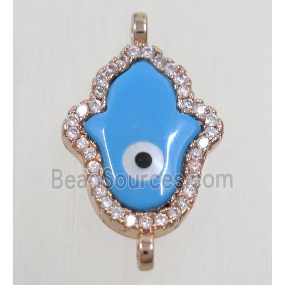 copper hamsahand connector paved zircon with shell evil eye, rose gold