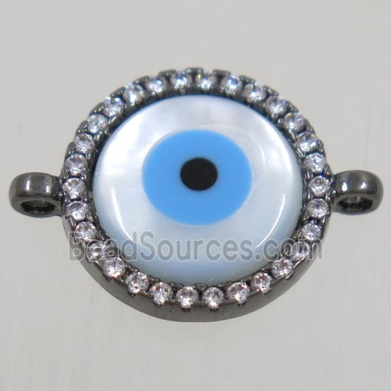 copper circle connector paved zircon with evil eye, black plated