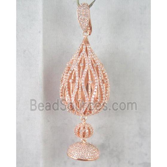 copper pendant paved zircon, rose gold plated