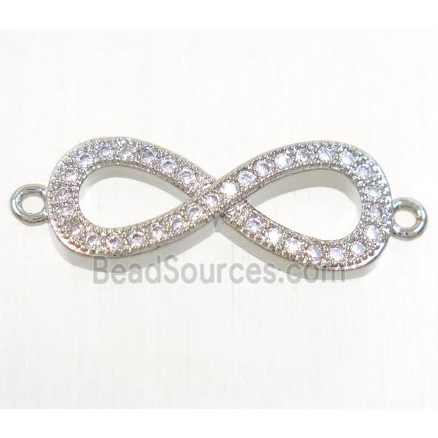 copper infinity connector paved zircon, platinum plated