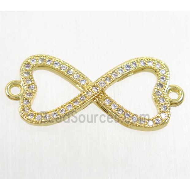 copper infinity connector paved zircon, gold plated