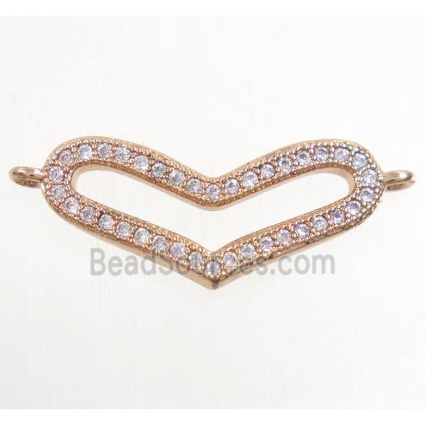 copper heart connector paved zircon, rose gold