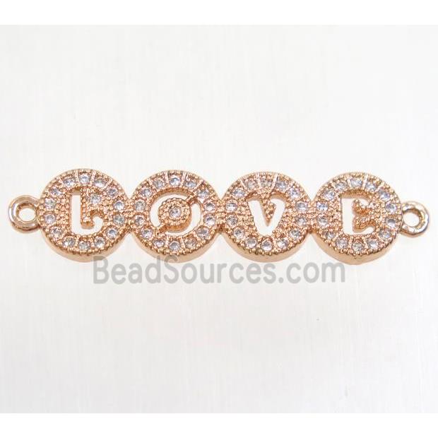 copper LOVE connector paved zircon, rose gold