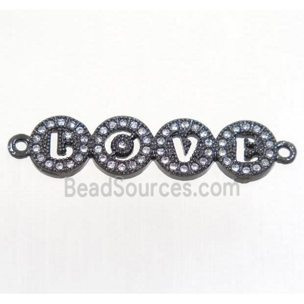 copper LOVE connector paved zircon, black plated