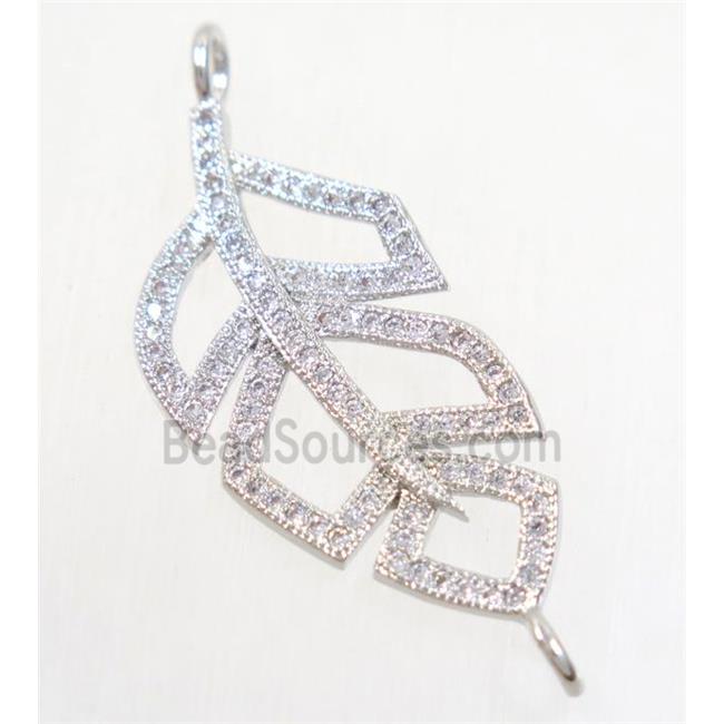 copper leaf connector paved zircon, platinum plated