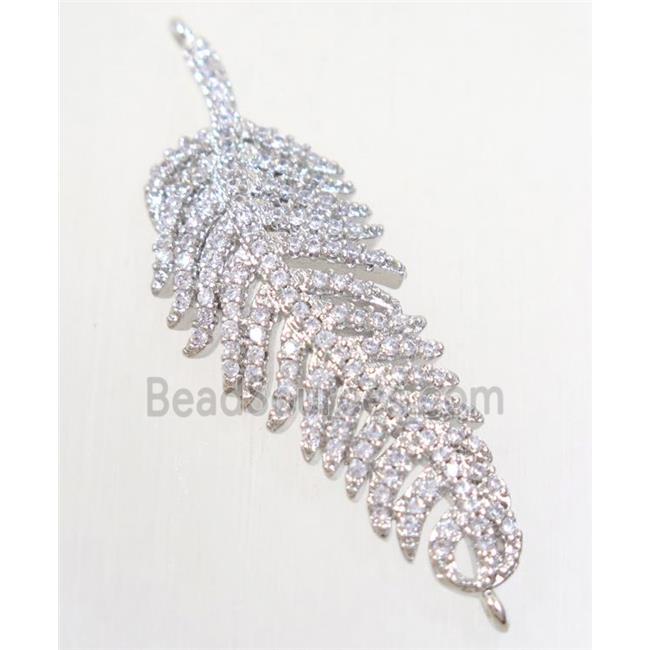 copper feather connector paved zircon, platinum plated