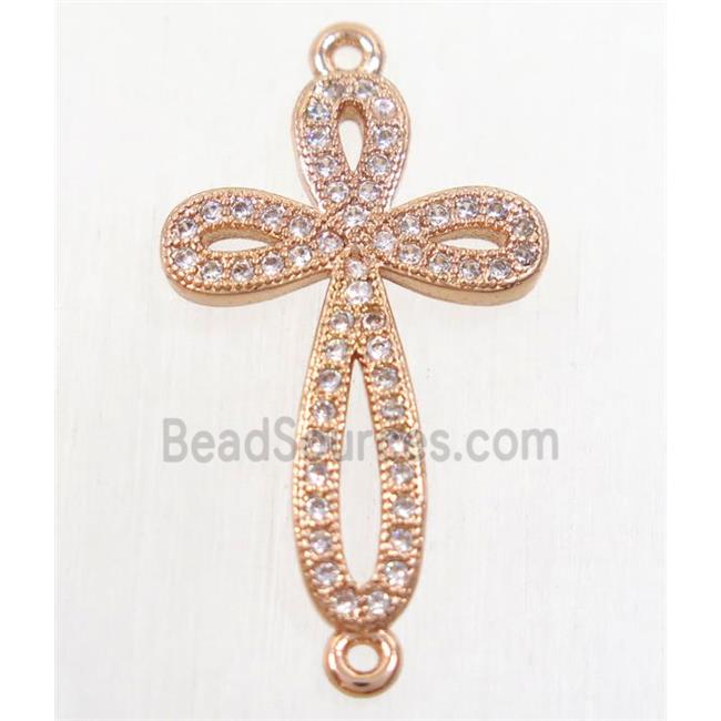 copper cross connector paved zircon, rose gold