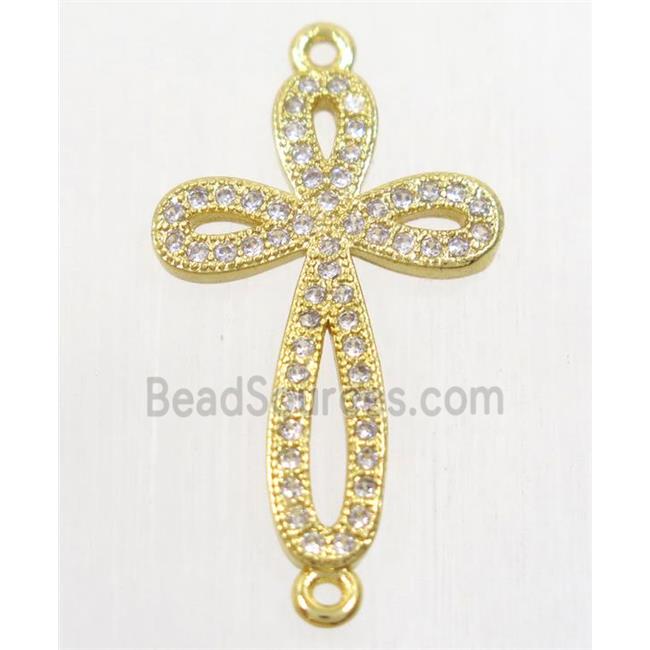 copper cross connector paved zircon, gold plated