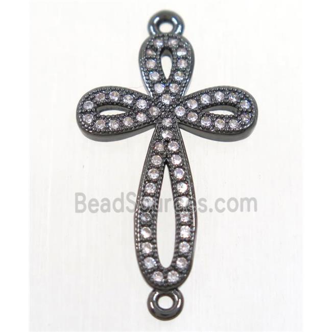 copper cross connector paved zircon, black plated