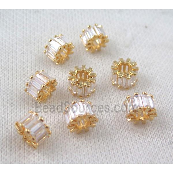 copper spacer bead paved zircon, gold plated