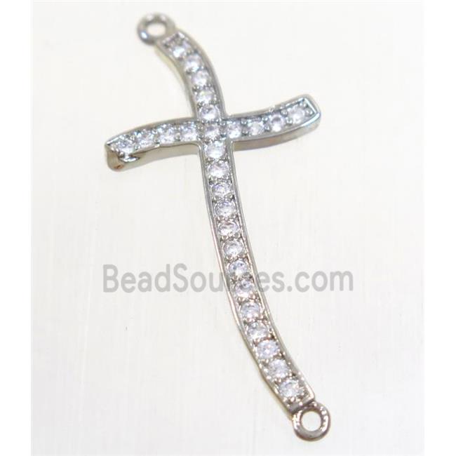 copper cross connector paved zircon, platinum plated