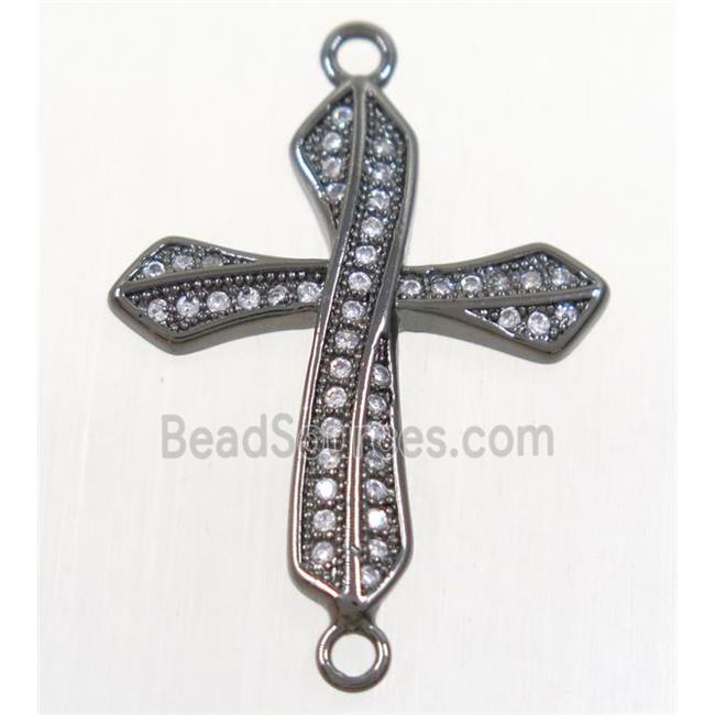 copper cross connector paved zircon, black plated