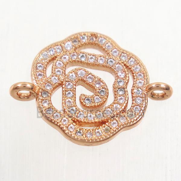 copper connector paved zircon, roseflower, rose gold