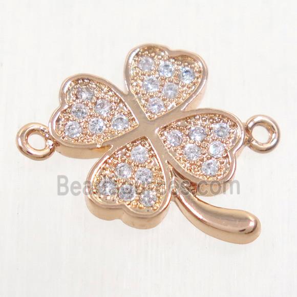 copper four-leaf clover connector paved zircon, rose gold