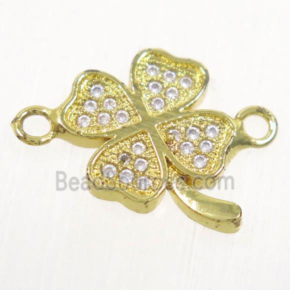 copper four-leaf clover connector paved zircon, gold plated