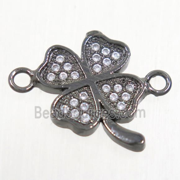 copper four-leaf clover connector paved zircon, black plated