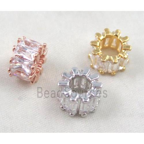 copper spacer bead paved zircon, mixed color